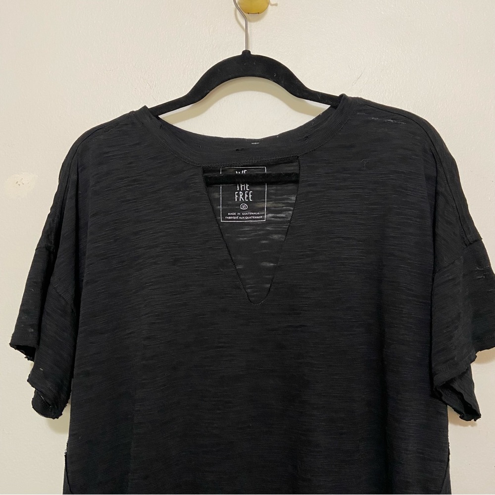 We the Free by Free People Black Burnout V-Neck Cutout Short Sleeve T-Shirt - Picture 2 of 6